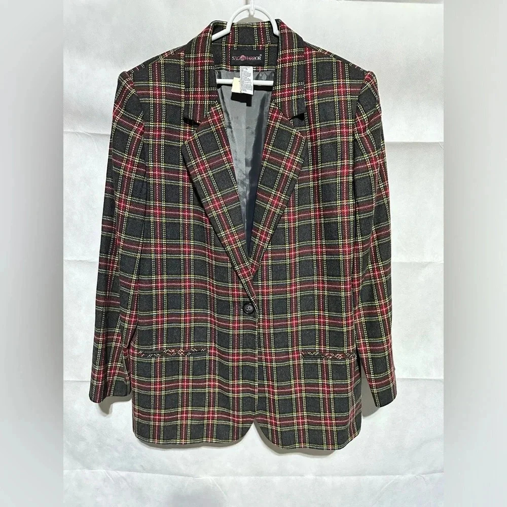 Vintage SAG HARBOR Tartan Plaid Structured Boyfriend Blazer Jacket WOMENS 16 NWT